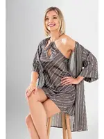 Çizgili Metal Aksesuarlı 2Li Kısa Sabahlık Gecelik Takımı Ahu Loriva 1945 Gri