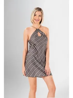 Ahu Lingerie Çizgili Metal Aksesuarlı 2Li Kısa Sabahlık Gecelik Takımı Ahu Loriva 1945 - Alternatif Görünüm