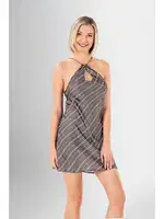 Çizgili Metal Aksesuarlı 2Li Kısa Sabahlık Gecelik Takımı Ahu Loriva 1945 Gri detay görünüm