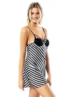 Çizgili Siyah Kısa Saten Gecelik Ahu Loriva 1739 Siyah detay görünüm