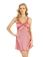 Dantel Askılı Mercan Kısa Saten Gecelik Ahu Primoda 8226 