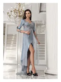 İmaj Önden Yırtmaçlı Dantelll Saten Kuyruklu Gecelik Takımı İmaj 3206