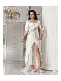 İmaj Dantelli Saten Sırt Dekolteli Yırtmaçlı Gecelik Takımı İmaj 3206