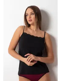 Donex Dantel İşlemeli Kare Yaka İp Askılı Basic Kadın Atlet Donex 2011 