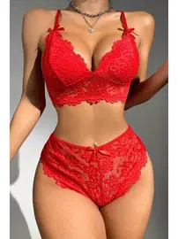 For Dreams Dantel Kırmızı Bralet Fantazi Bralet Sütyen Takımı For Dreams 8455