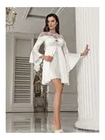 Dantel Püsküllü 2'li Kadın Mini Ekru Saten Gecelik Takımı İmaj 3200 Ekru detay görünüm