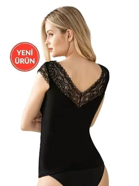 Özkan Dantel Sırt Detaylı Ring Viskon Esnek Yumuşak V Yaka Kadın Atlet Özkan 26977 