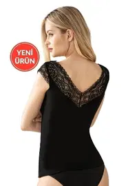 Özkan Dantel Sırt Detaylı Ring Viskon Esnek Yumuşak V Yaka Kadın Atlet Özkan 26977 