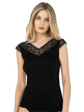 Özkan Dantel Sırt Detaylı Ring Viskon Esnek Yumuşak V Yaka Kadın Atlet Özkan 26977  - Alternatif Görünüm