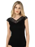 Dantel Sırt Detaylı Ring Viskon Esnek Yumuşak V Yaka Kadın Atlet Özkan 26977  Siyah detay görünüm