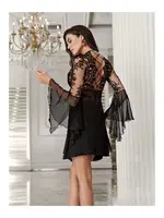 Dantel Sırtı Biye Bağlamalı 2'li Kadın Saten Fantazi Transparan Gecelik Takımı İmaj 3205 Siyah