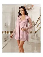 Dantel Transparan Kollu 2li Saten Gecelik Takımı İmaj 4215 Pudra