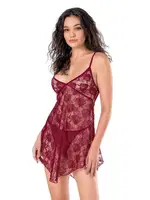 Dantel TÜllü Bordo Kısa Tül Gecelik Ahu Lingerie Primoda 4115 Bordo detay görünüm