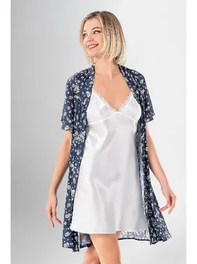 Ahu Lingerie Dantelli 2Li Kısa Çiçekli Gecelik Sabahlık Takımı Ahu Loriva 1958