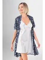 Dantelli 2Li Kısa Çiçekli Gecelik Sabahlık Takımı Ahu Loriva 1958 Lacivert