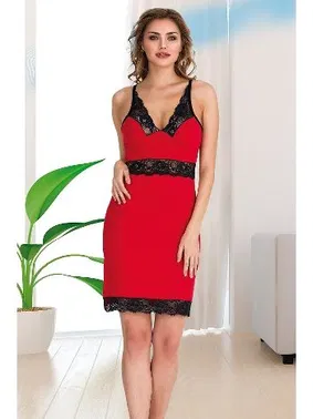 Lady Dantelli Askılı Kısa Kırmızı Gecelik Lady 6326