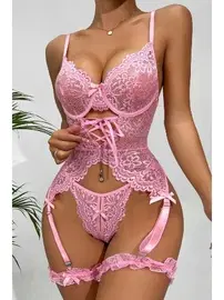 For Dreams Dantelli Pembe Jartiyer Takımı For Dreams 8462