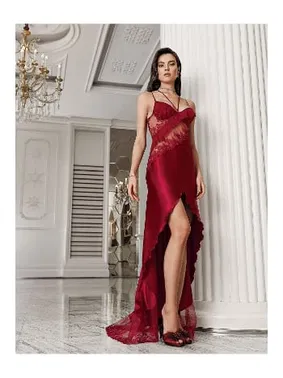 İmaj Dantelli Bordo Kuyruklu Saten Gecelik Takımı İmaj 3206 - Alternatif Görünüm
