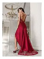 Dantelli Bordo Kuyruklu Saten Gecelik Takımı İmaj 3206 Bordo farklı açı