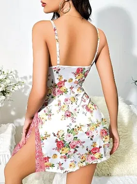 Pink Night Dantelli Çiçekli Beyaz Erotik Kadın Gecelik Pink Night 3729 - Alternatif Görünüm