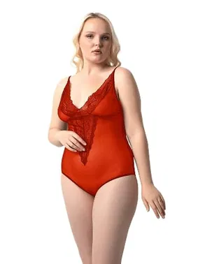 Donex Dantelli Çıtçıtlı Transparan Büyük Beden Bodysuit 8020 