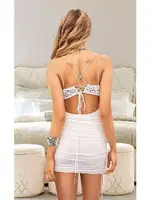 Dantelli Dekolteli Beyaz Seksi Mini Elbise Pink Night 3413 Beyaz detay görünüm