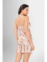 Dantelli Desenli 2Li Kısa Sabahlık Gecelik Takımı Ahu Loriva 1922 Pudra detay görünüm