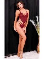 Dantelli İpli Seksi Fantezi Bordo Bodysuit İzabel Z-005