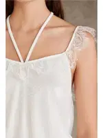 Dantelli Kadife Tulum Gecelik Sabahlık Takım Pierre Cardin 4800  Ekru görsel 4