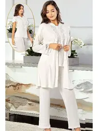 XSES Dantelli Kadın Hamile Lohusa Sabahlıklı Pijama Takım XSES 4750