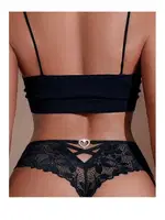 Dantelli Kalp Detaylı Seksi Kadın Külot Siyah Siyah