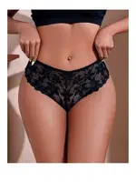Dantelli Kalp Detaylı Seksi Kadın Külot Siyah Siyah detay görünüm