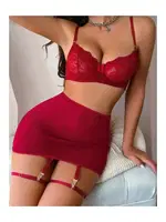 Dantelli Kırmızı Fantezi Jartiyer Takım Ruselin 2151 Kırmızı