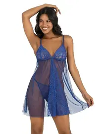 Ahu Lingerie Dantelli Kısa Transparan Tül Gecelik Ahu Primoda 4234