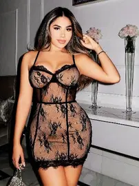 Pink Night Dantelli Midi Askılı Seksi Kadın Elbise Siyah Pink Night 1307