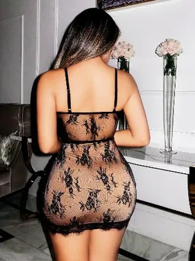 Pink Night Dantelli Midi Askılı Seksi Kadın Elbise Siyah Pink Night 1307 - Alternatif Görünüm