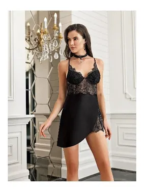 İmaj Dantelli Mini Saten Şifon Kaplı Transparan Fantazi Gecelik Takım İmaj 3207 - Alternatif Görünüm