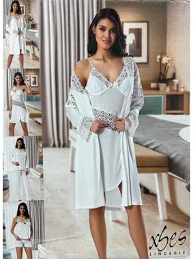 XSES Dantelli Penye Sabahlık Şortlu 6Lı Çeyiz Seti XSES 3008