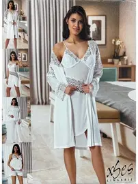 XSES Dantelli Penye Sabahlık Şortlu 6Lı Çeyiz Seti XSES 3008