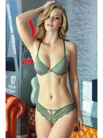 Anıl Balenli Destekli Dolgulu Önden Açılan Sırt Detaylı Dantelli Sütyen ve Slip Takım Anıl 4792