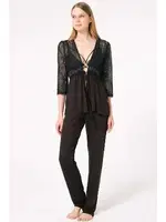 Dantelli Sabahlık Balensiz Desteksiz Dolgusuz Yaka Detaylı Sütyen ve Pantolon Pijama 3'lü Takım Anıl 5698 Siyah detay görünüm