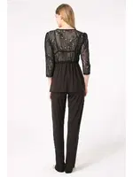 Dantelli Sabahlık Balensiz Desteksiz Dolgusuz Yaka Detaylı Sütyen ve Pantolon Pijama 3'lü Takım Anıl 5698 Siyah farklı açı