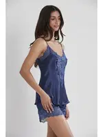 Dantelli Saten İnce Askılı V Yaka Şort Babydoll Takım Pierre Cardin 430  Lacivert görsel 14