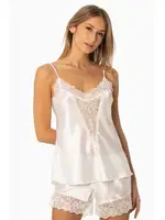 Dantelli Saten İnce Askılı V Yaka Şort Babydoll Takım Pierre Cardin 430  Ekru