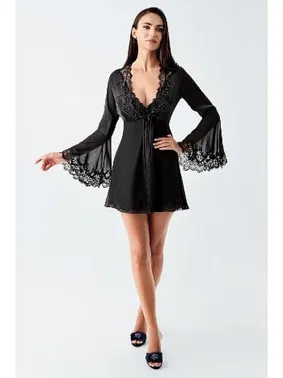 İmaj Dantelli Sırt Dekolteli Mini Saten Transparan Fantazi Gecelik Takım İmaj 4210