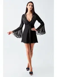 İmaj Dantelli Sırt Dekolteli Mini Saten Transparan Fantazi Gecelik Takım İmaj 4210