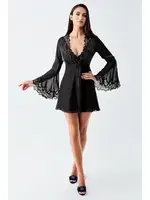 Dantelli Sırt Dekolteli Mini Saten Transparan Fantazi Gecelik Takım İmaj 4210 Siyah