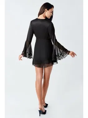 İmaj Dantelli Sırt Dekolteli Mini Saten Transparan Fantazi Gecelik Takım İmaj 4210 - Alternatif Görünüm