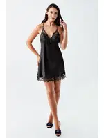 Dantelli Sırt Dekolteli Mini Saten Transparan Fantazi Gecelik Takım İmaj 4210 Siyah farklı açı