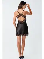 Dantelli Sırt Dekolteli Mini Saten Transparan Fantazi Gecelik Takım İmaj 4210 Siyah görsel 4